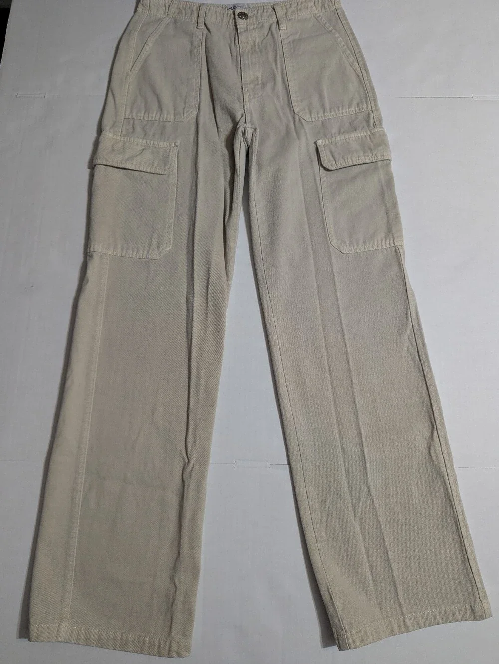 Zara Women’s Beige Cargo Pants Wide Leg Utility Trousers Size 4 EUR 36 - Picture 3 of 13